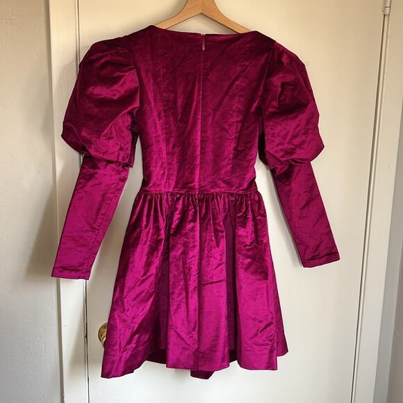 Alemais Rosario Long Puff Sleeve Cut Out Mini Dress Size 4 Fuchsia - Picture 4 of 7